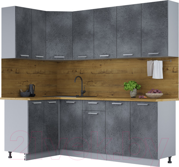 Изображение товара Кухонный гарнитур Интерлиния Мила Лайт 1.2x2.2 (бетон портленд/бетон портленд/дуб бунратти)