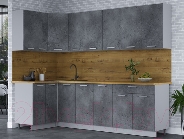 Изображение товара Кухонный гарнитур Интерлиния Мила Лайт 1.2x2.6 (бетон портленд/бетон портленд/дуб бунратти)