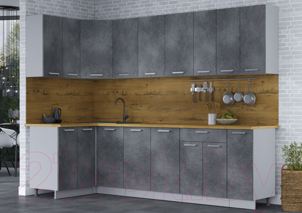 Изображение товара Кухонный гарнитур Интерлиния Мила Лайт 1.2x2.7 (бетон портленд/бетон портленд/дуб бунратти)