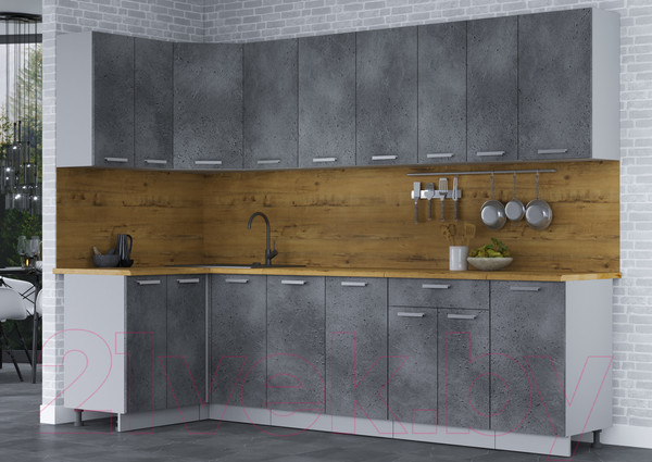 Изображение товара Кухонный гарнитур Интерлиния Мила Лайт 1.2x2.8 (бетон портленд/бетон портленд/дуб бунратти)