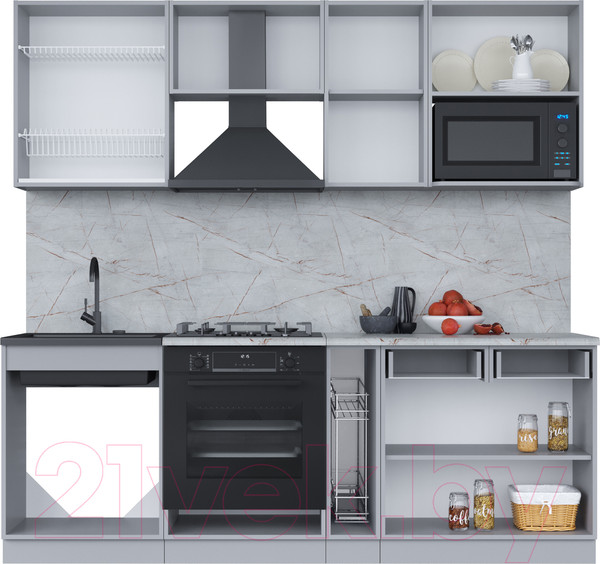 Изображение товара Кухонный гарнитур Интерлиния Мила 2.2 ВТ (бетон портленд/бетон портленд/дуб бунратти)