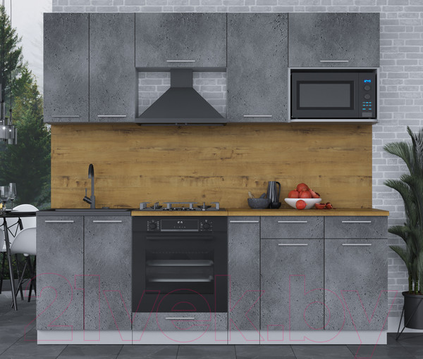 Изображение товара Кухонный гарнитур Интерлиния Мила 2.2 ВТ (бетон портленд/бетон портленд/дуб бунратти)