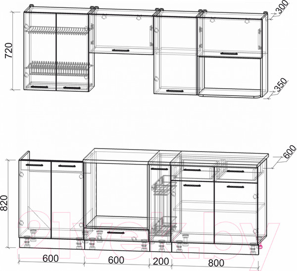 Изображение товара Кухонный гарнитур Интерлиния Мила 2.2 ВТ (бетон портленд/бетон портленд/дуб бунратти)