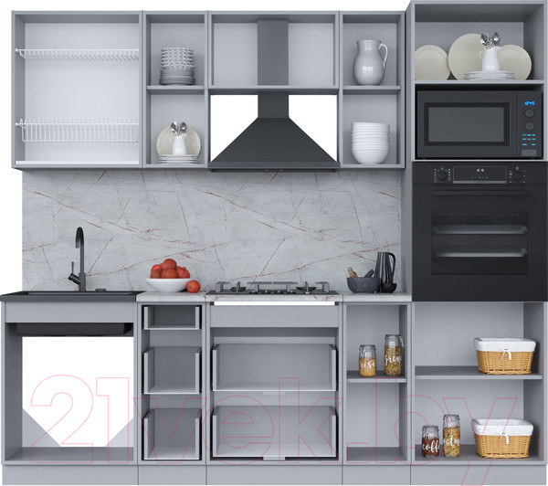 Изображение товара Кухонный гарнитур Интерлиния Мила 2.4 ВТ (бетон портленд/бетон портленд/дуб бунратти)