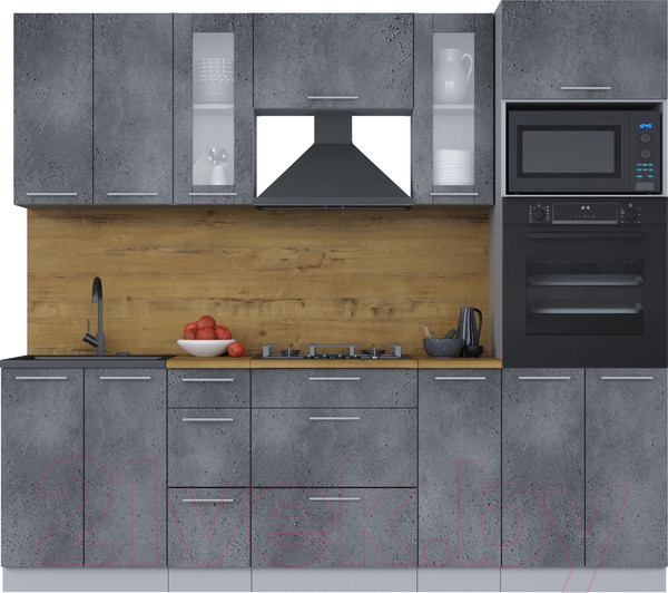 Изображение товара Кухонный гарнитур Интерлиния Мила 2.4 ВТ (бетон портленд/бетон портленд/дуб бунратти)