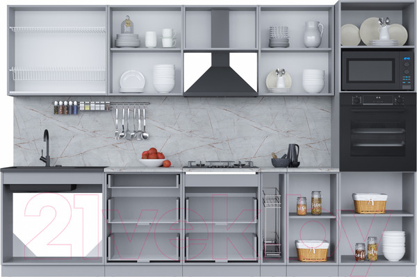 Изображение товара Кухонный гарнитур Интерлиния Мила 3.2 ВТ (бетон портленд/бетон портленд/дуб бунратти)