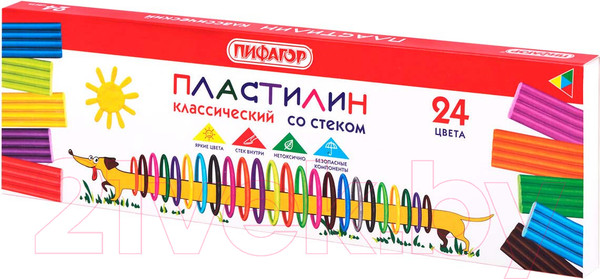 Изображение товара Пластилин Пифагор Классический. Веселая такса / 106676 (24цв)