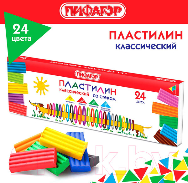 Изображение товара Пластилин Пифагор Классический. Веселая такса / 106676 (24цв)