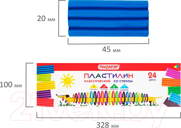 Изображение товара Пластилин Пифагор Классический. Веселая такса / 106676 (24цв)