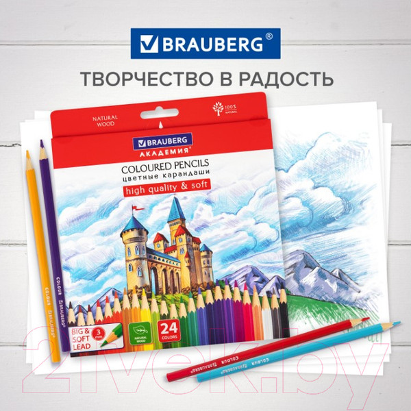 Изображение товара Набор цветных карандашей Brauberg Академия / 181866 (24цв)