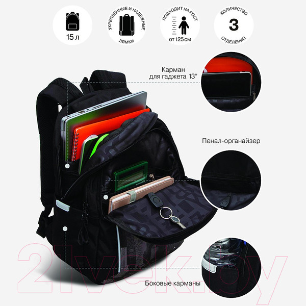 Изображение товара Школьный рюкзак Grizzly RB-452-5 (черный/серый)