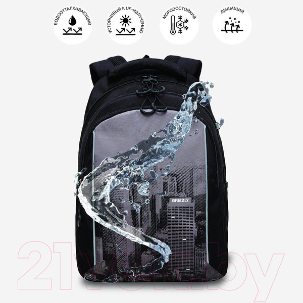 Изображение товара Школьный рюкзак Grizzly RB-452-5 (черный/серый)