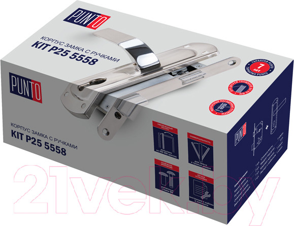 Изображение товара Замок врезной Punto Lockset 25.Orion.5558-1 цилиндровый с ручкой (матовый никель/хром)