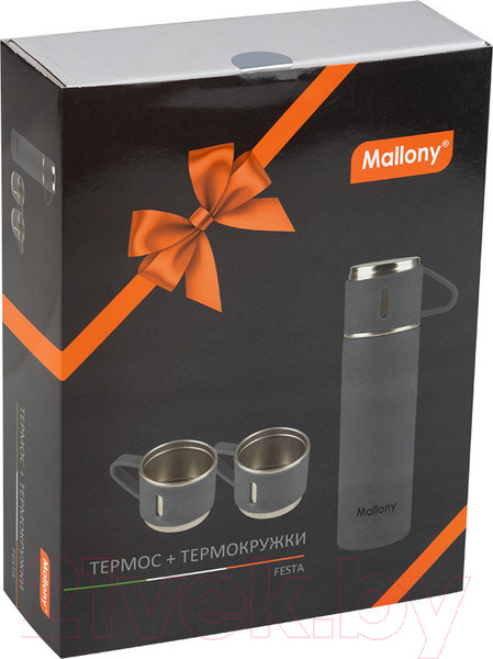Изображение товара Термос для напитков Mallony Festa с кружками / 106052 (серый)