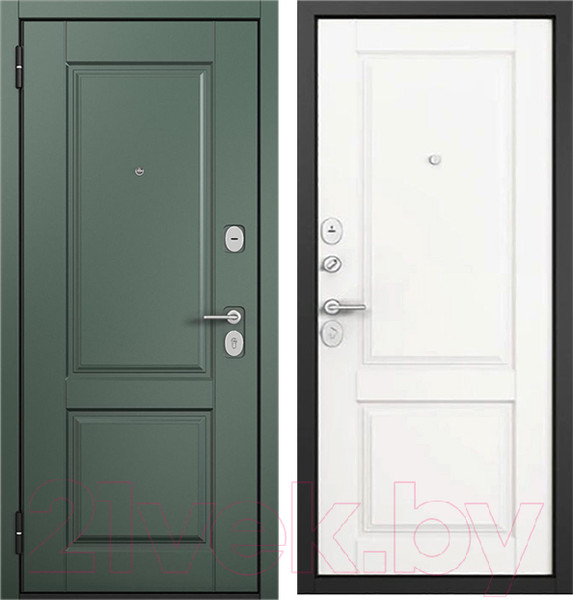 Изображение товара Входная дверь Mastino F4 Family Eco PP черный муар металлик/E-1 авокадо/белый софт (86x205, левая)