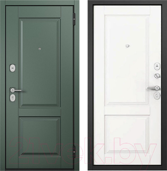 Изображение товара Входная дверь Mastino F4 Family Eco PP черный муар металлик/E-1 авокадо/белый софт (96x205, правая)