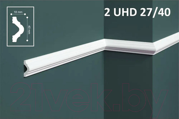 Изображение товара Молдинг SOLID 2UHD 27/40-СВ из экструдированного пенополистирола (2.4м, белый)