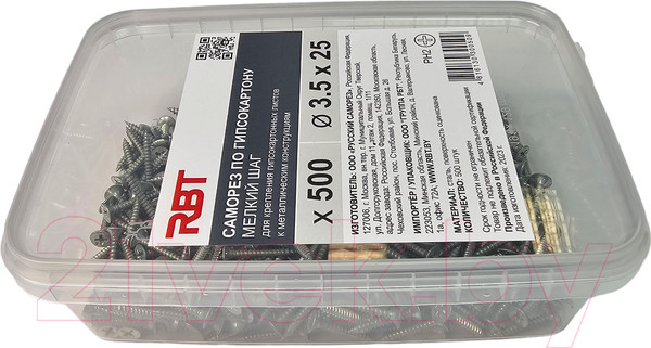 Изображение товара Саморез RBT СГКМ/Ц 3.5x25 мелкий шаг (500шт)