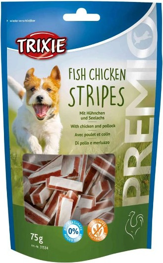 Изображение товара Лакомство для собак Trixie Premio полоски с курицей и рыбой (75г)