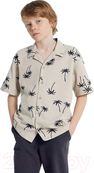 Изображение товара Рубашка детская Mark Formelle 113445 (р.134-68, пальмы на тепло-сером)