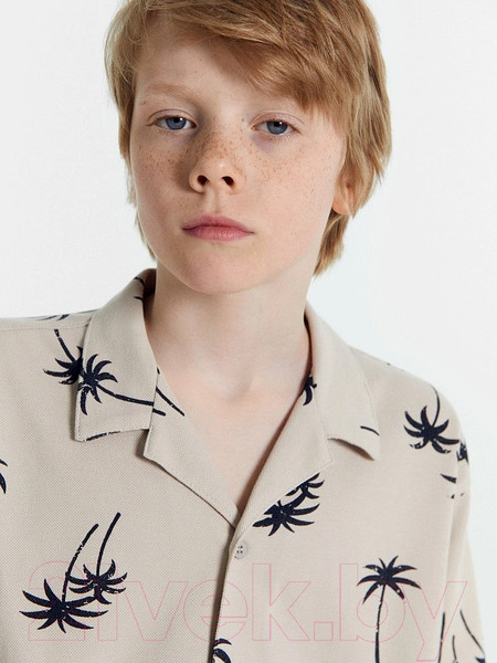 Изображение товара Рубашка детская Mark Formelle 113445 (р.134-68, пальмы на тепло-сером)