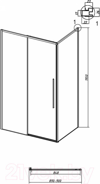 Изображение товара Душевая стенка Grossman Galaxy 90x195 / 200.K33.01.90.10.00 (хром/стекло прозрачное)