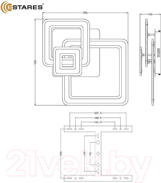 Изображение товара Люстра Estares Triplex Square 124W 3S-APP-596x596x146-WHITE/WHITE-220-IP20