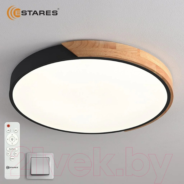 Изображение товара Потолочный светильник Estares Solein Wood 75W R-RC-520x50-BLACK/WOOD/WHITE-220-IP20