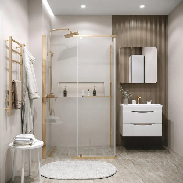 Изображение товара Душевая стенка Grossman Pragma 90x195 / 200.K33.03.90.32.00 (золото сатин/стекло прозрачное)