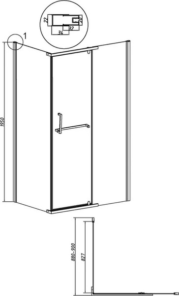 Изображение товара Душевая стенка Grossman Pragma 90x195 / 200.K33.03.90.32.00 (золото сатин/стекло прозрачное)