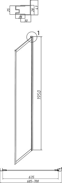 Изображение товара Душевая стенка Grossman Style 70x195 / 200.K33.05.70.21.10 (черный матовый, стекло тонированное)