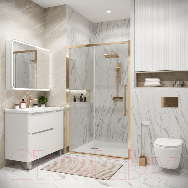 Изображение товара Душевая дверь Grossman Cosmo 100x195 / 100.K33.02.100.32.00 (золото сатин,стекло прозрачное)