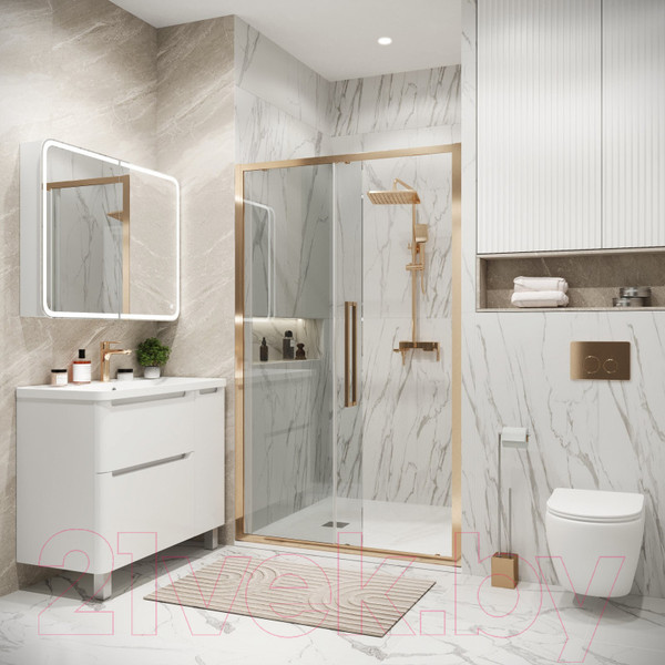 Изображение товара Душевая дверь Grossman Cosmo 100x195 / 100.K33.02.100.32.00 (золото сатин,стекло прозрачное)