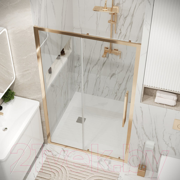 Изображение товара Душевая дверь Grossman Cosmo 100x195 / 100.K33.02.100.32.00 (золото сатин,стекло прозрачное)