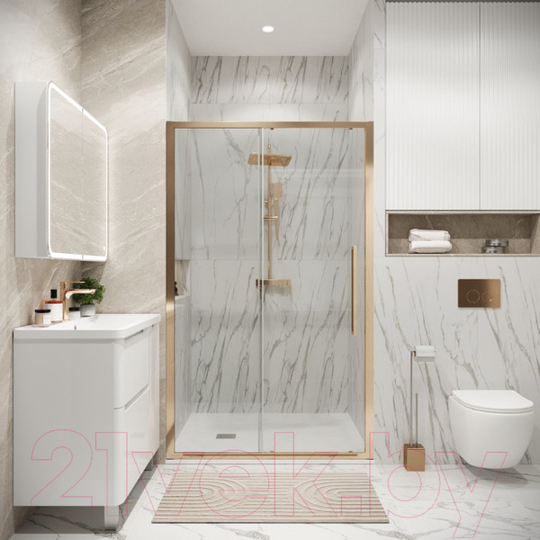 Изображение товара Душевая дверь Grossman Cosmo 100x195 / 100.K33.02.100.32.00 (золото сатин,стекло прозрачное)