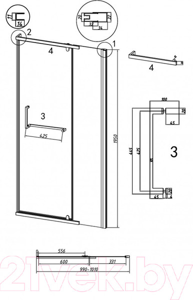 Изображение товара Душевая дверь Grossman Pragma 100x195 / 100.K33.03.100.32.00 (золото сатин/стекло прозрачное)