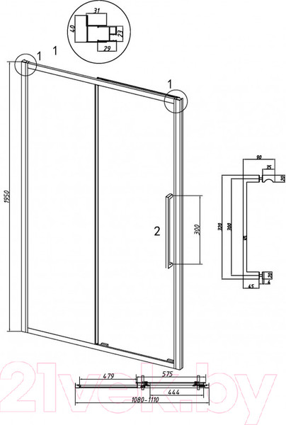 Изображение товара Душевая дверь Grossman Cosmo 110x195 / 100.K33.02.110.42.00 (графит сатин,стекло прозрачное)