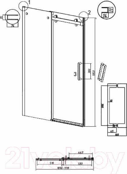 Изображение товара Душевая дверь Grossman Classic 110x195 / 100.K33.04.110.21.00 (черный матовый,стекло прозрачное)