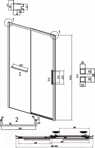 Изображение товара Душевая дверь Grossman Style 100x195 / 100.K33.05.100.21.00 (черный матовый,стекло прозрачное)