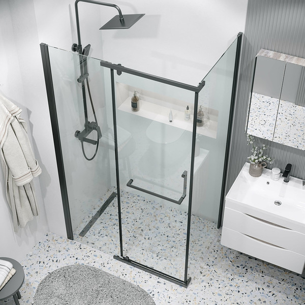 Изображение товара Душевая стенка Grossman Pragma 90x195 / 200.K33.03.90.21.00 (черный матовый/стекло прозрачное)