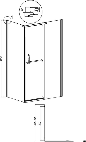 Изображение товара Душевая стенка Grossman Pragma 90x195 / 200.K33.03.90.21.00 (черный матовый/стекло прозрачное)