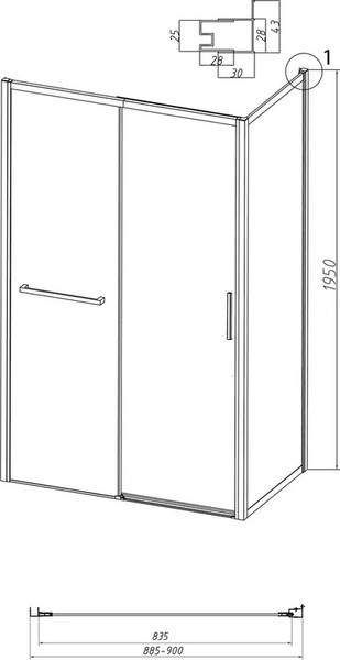 Изображение товара Душевая стенка Grossman Style 90x195 / 200.K33.05.90.21.00 (черный матовый, стекло прозрачное)