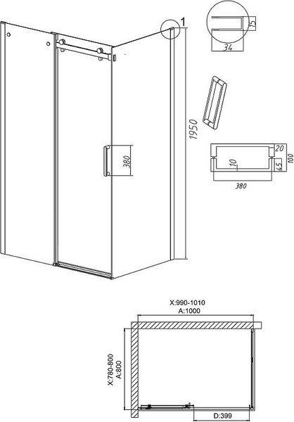 Изображение товара Душевой уголок Grossman Classic 100x80x195 / 120.K33.04.1080.21.00 (черный матовый/стекло прозрачное)