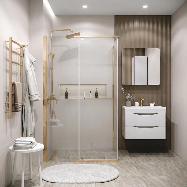 Изображение товара Душевой уголок Grossman Pragma 100x80x195 / 120.K33.03.1080.32.00 (золото сатин/стекло прозрачное)