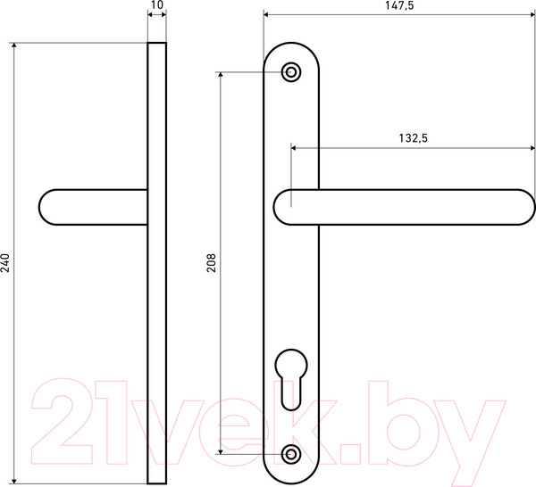 Изображение товара Ручка дверная БУЛАТ РФ 85.30.09.02НС Aisi 304 Inox (нержавеющая сталь)