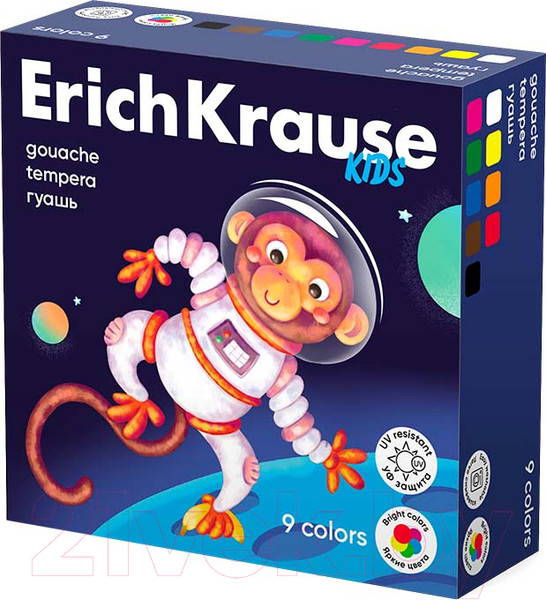 Изображение товара Гуашь Erich Krause Kids Space Animals / 61409 (9цв)