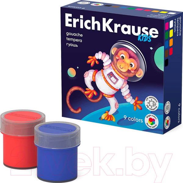 Изображение товара Гуашь Erich Krause Kids Space Animals / 61409 (9цв)