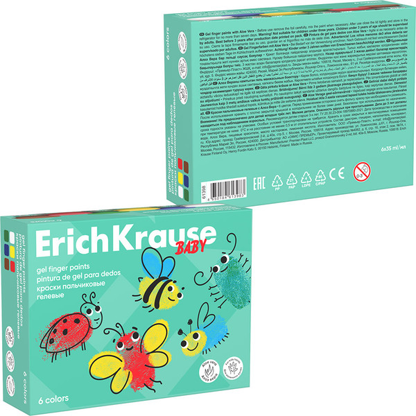 Изображение товара Пальчиковые краски Erich Krause Baby с Алоэ Вера / 61398 (6цв)