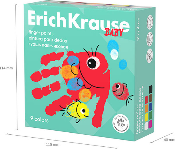 Изображение товара Пальчиковые краски Erich Krause Baby с Алоэ Вера / 61400 (9цв)