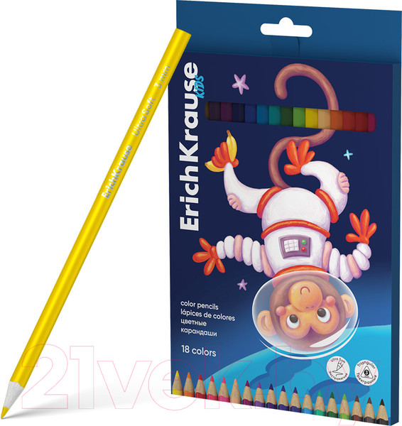 Изображение товара Набор цветных карандашей Erich Krause Kids Space Animals / 61783 (18цв)